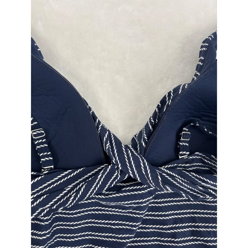 Niptuck Swim Navy Blue Nautical Rope Stripe‎ One Piece Multi Fit Cup Size 12